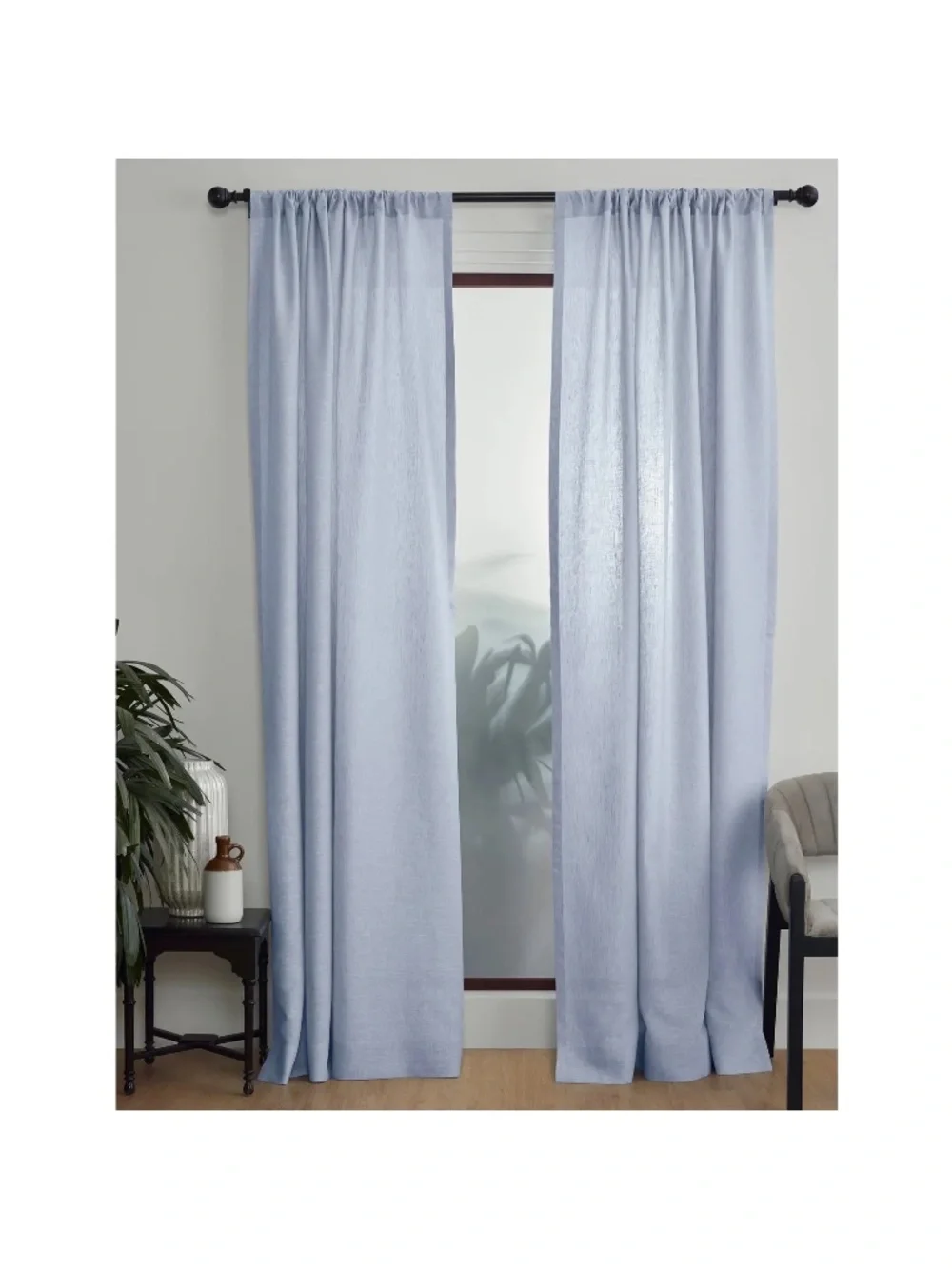 Solino Home 100% Linen Curtain 52 x 120 (2 Panels) Chambray Blue- STORE RETURN